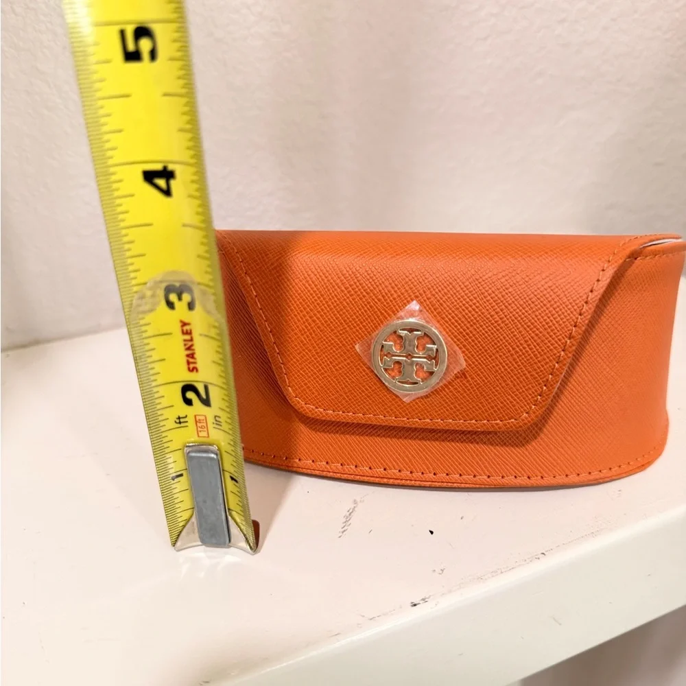 Tory Burch Orange Sunglasses Eyeglass Case Hard Snap Closure Saffiano Leather